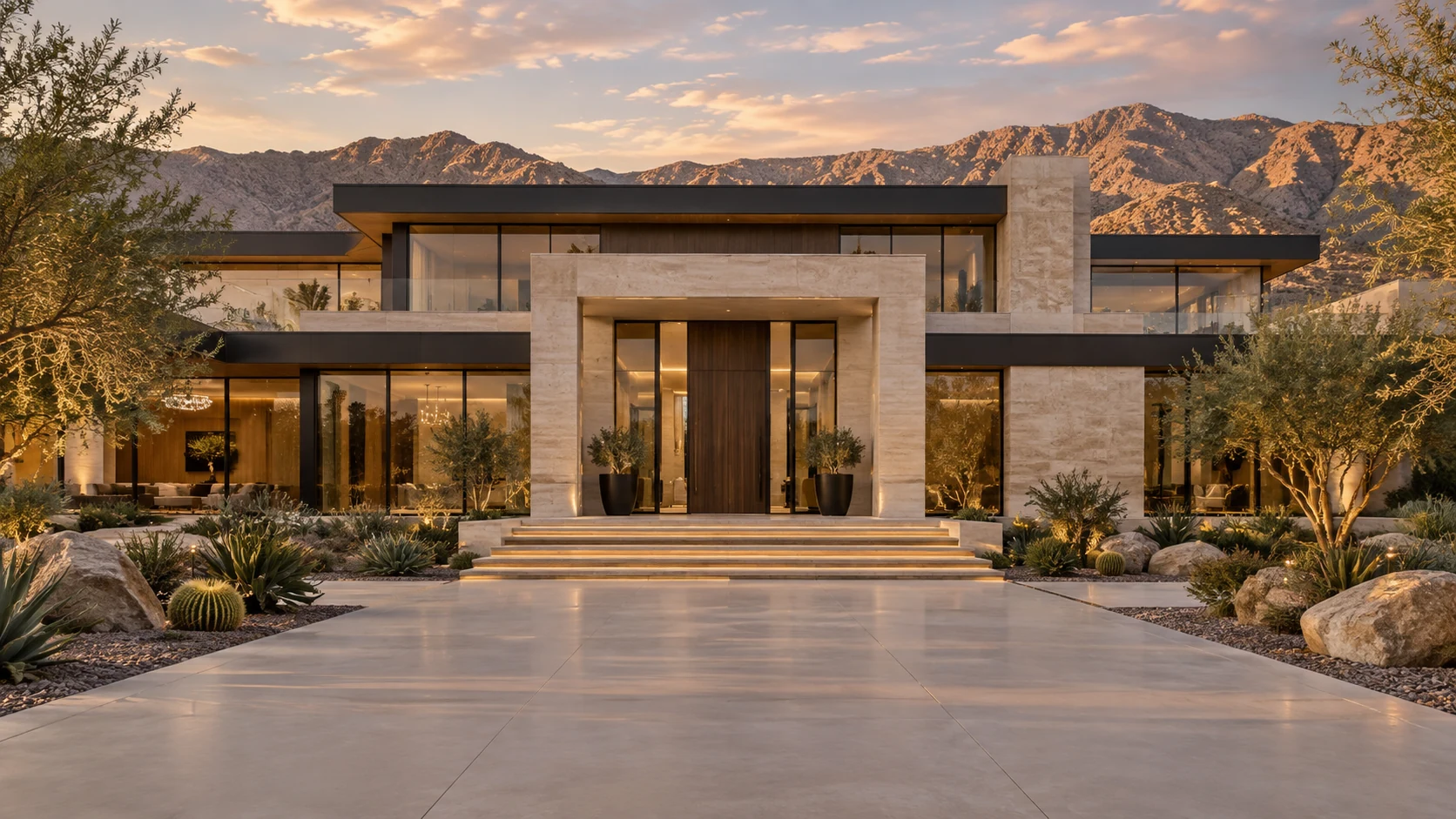 Illustrative luxury Las Vegas residence at golden hour